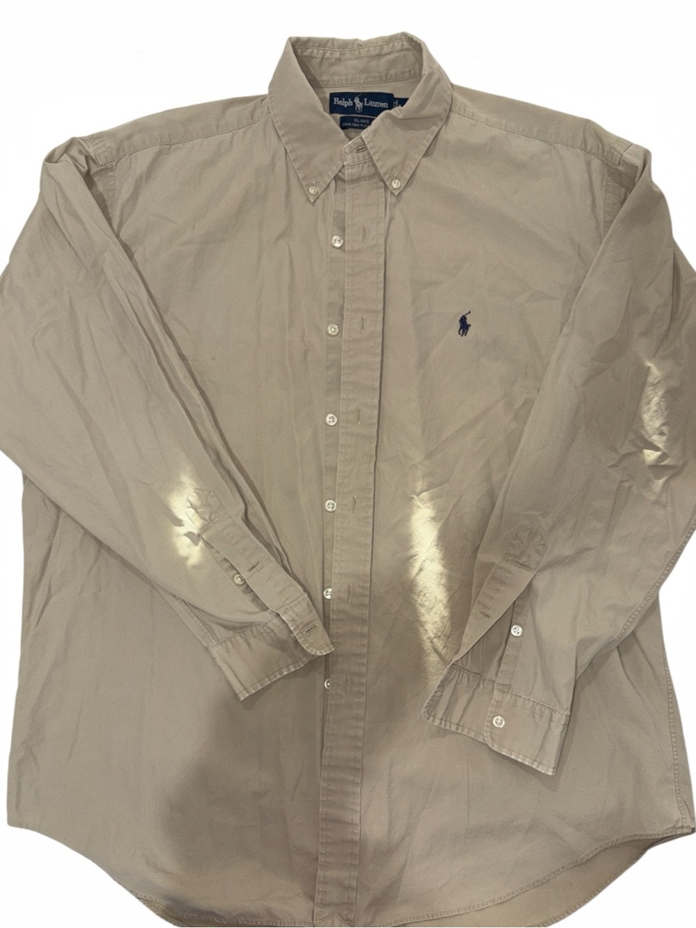 Polo by Ralph Lauren Khaki 2-ply Cotton Button-Down Shirt with Navy Pony